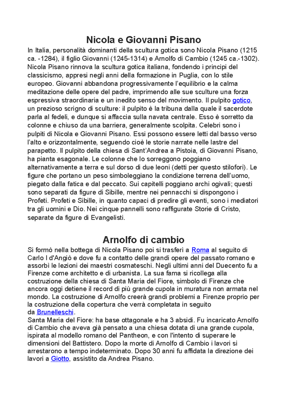 Nicola giovanni e arnolfo Nicola e Giovanni Pisano In Italia