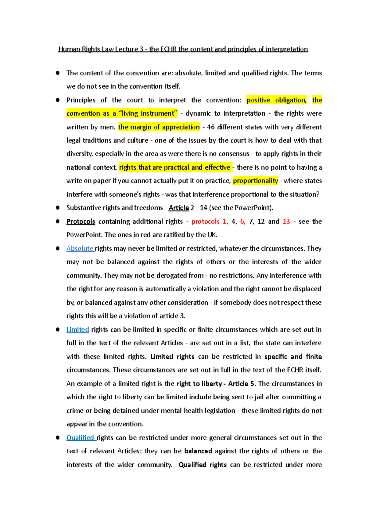 Human Rights Law Lecture 3 - The terms we do not see in the convention ...
