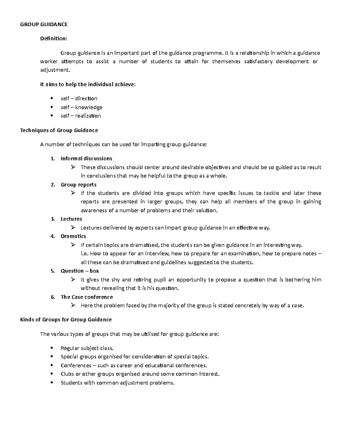 Group Guidance Handouts for Students - GROUP GUIDANCE Definition ...