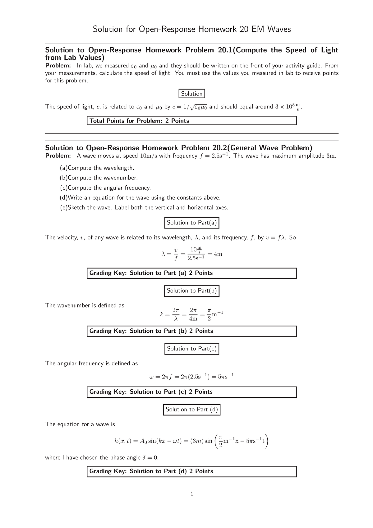 Homework-22-sln - HW22 - Solution for Open-Response Homework 22 EM With Regard To Worksheet Labeling Waves Answer Key