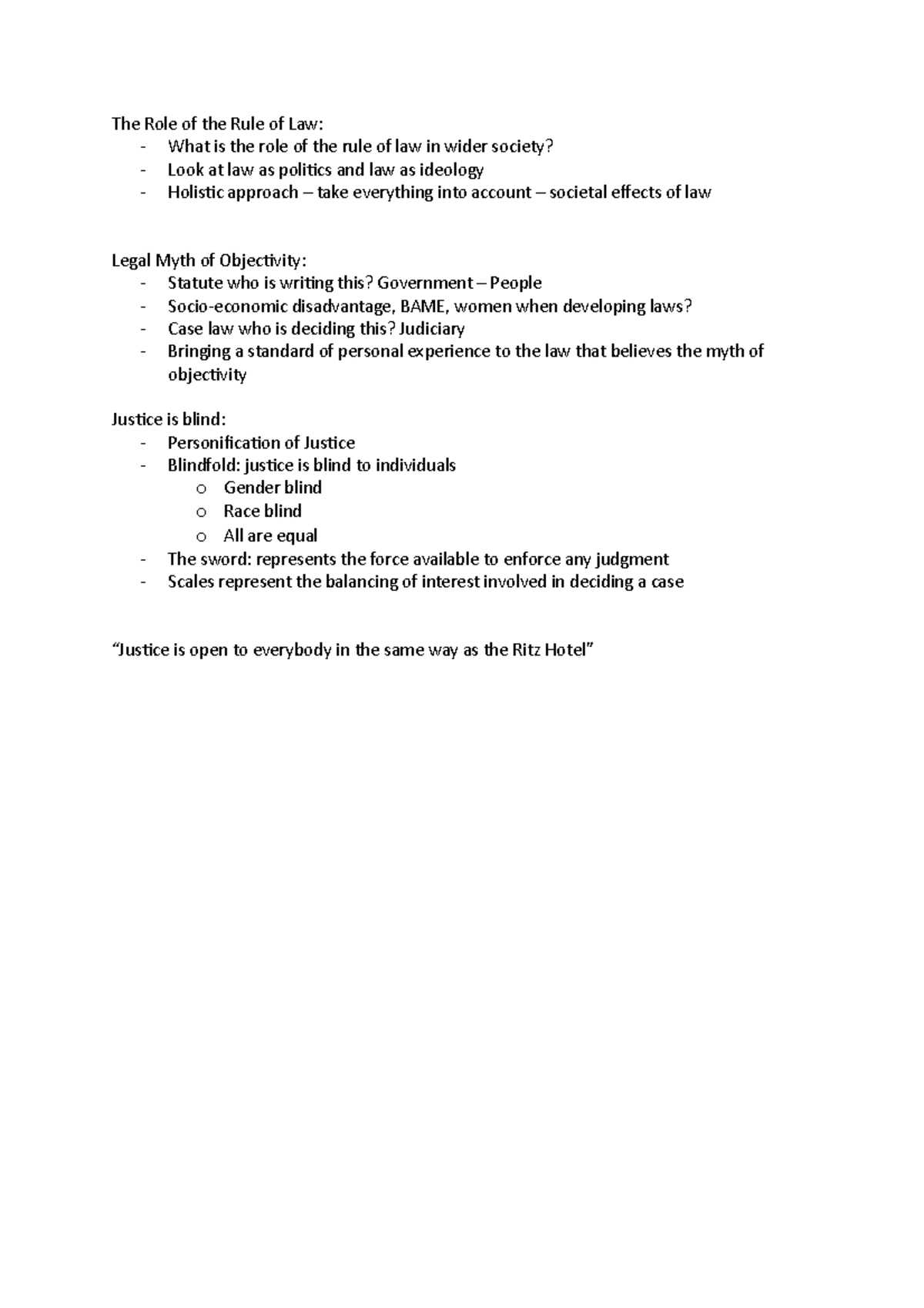 Lecture 5 - The Rule of Law - The Role of the Rule of Law: - What is ...