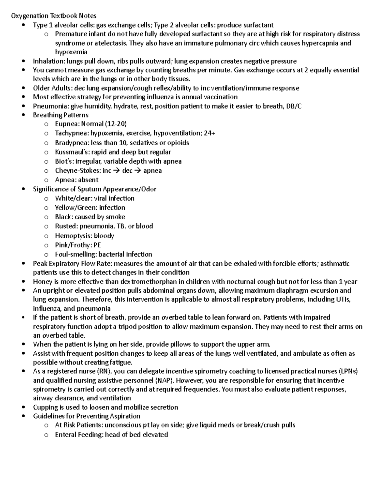 Oxygenation Textbook Notes - They also have an immature pulmonary circ ...