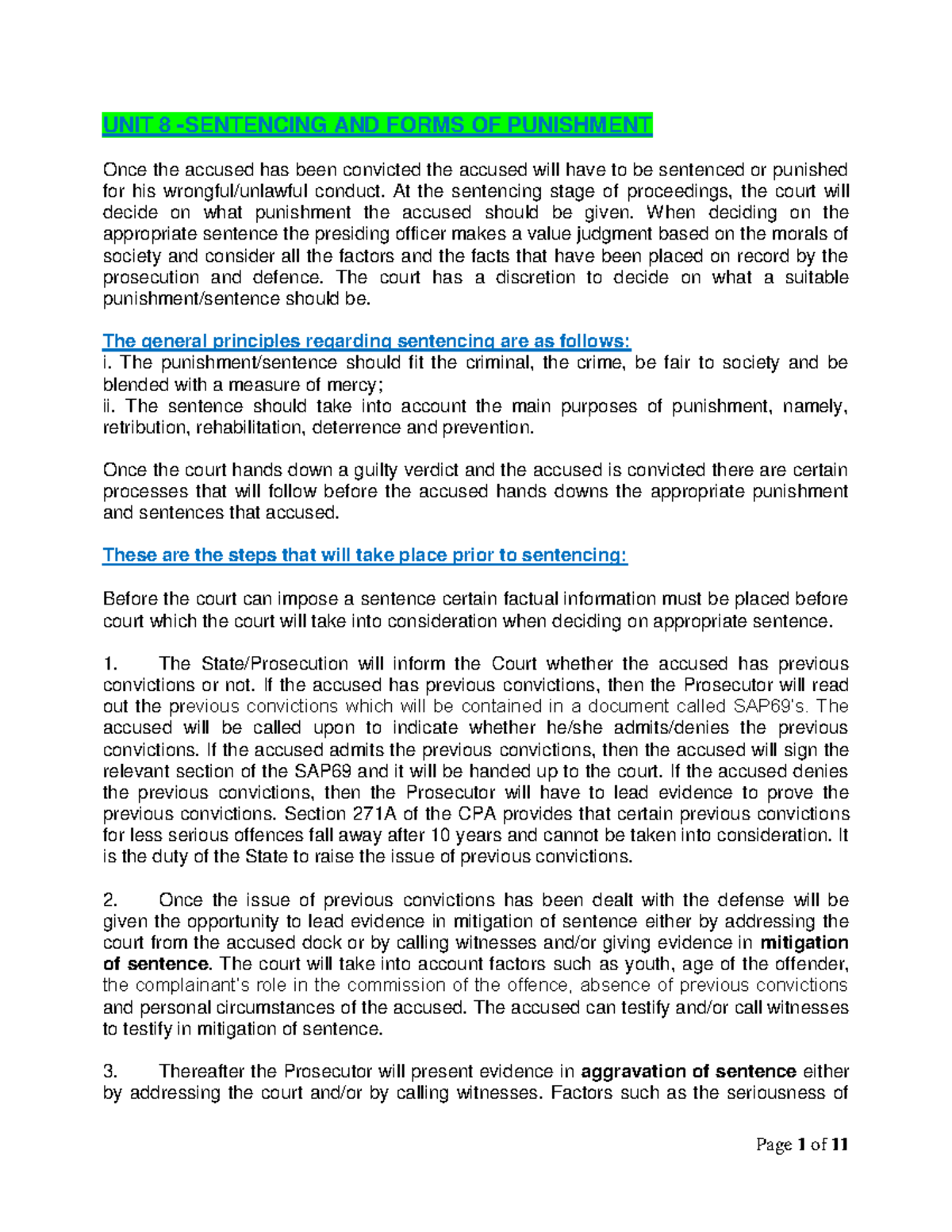 UNIT 8- Sentencing AND Forms OF Punishment- Chapter 22 - UNIT 8 ...