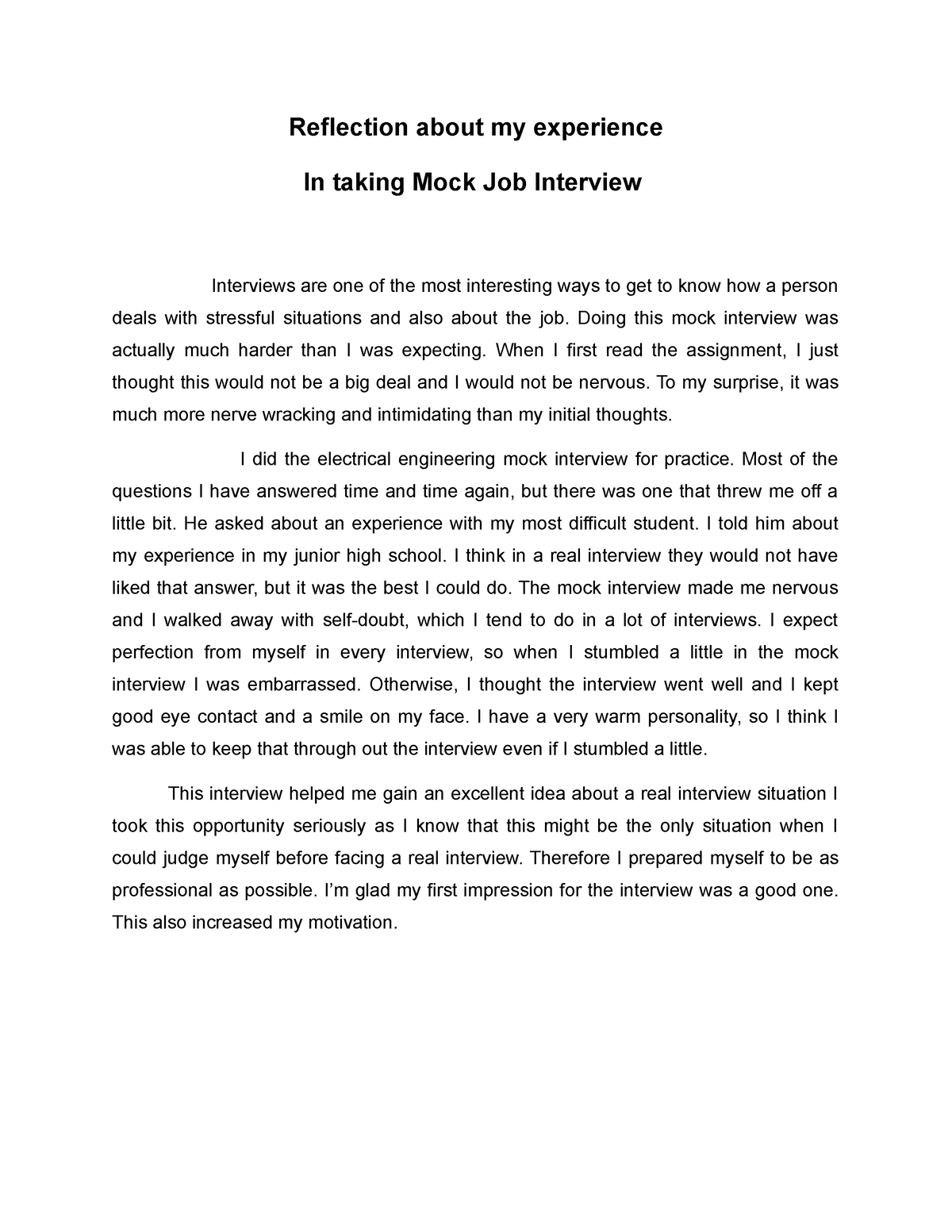 mock interview reflection essay