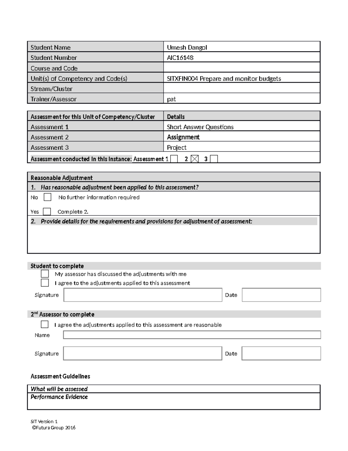 Sitxfin 004 Assessment 2 Assignment - Student Name Umesh Dangol Student ...