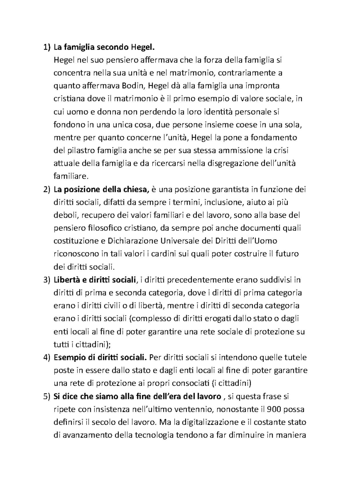 Risposte indicative ai quesiti odierni La famiglia secondo Hegel