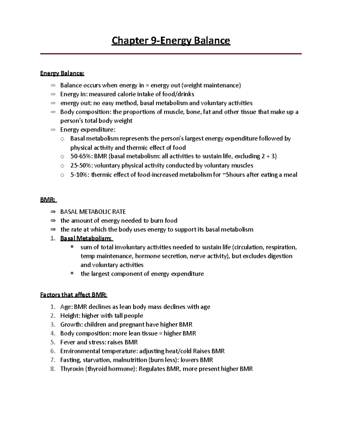 Chapter 9 - Inclass - Chapter 9-Energy Balance Energy Balance: Balance ...