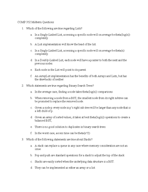 Comp 352 practice - Comp 352 MidTerm Questions 18. Which of the ...