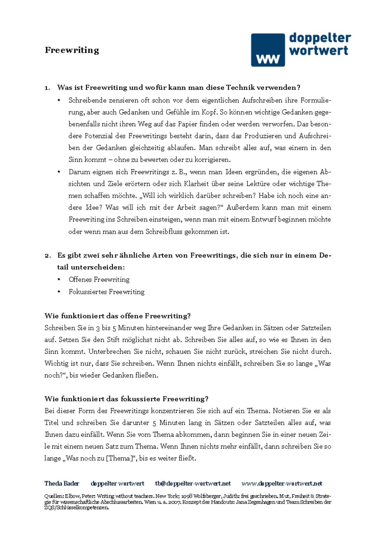Freewriting - Hinweise zur Schreibweisen bin akademischen Texten ...