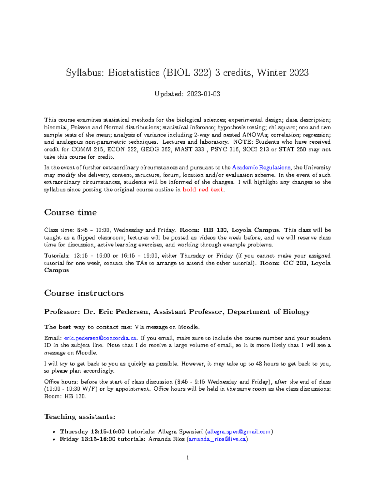 BIOL 322 - Winter 2023 - Syllabus - Syllabus: Biostatistics (BIOL 322 ...