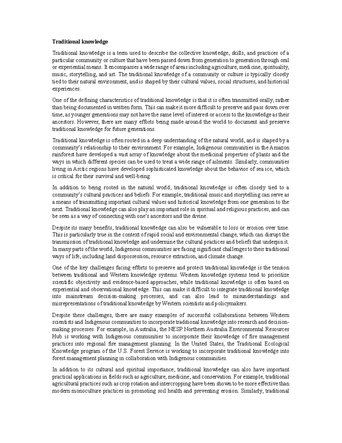 Traditional knowledge - Traditional knowledge Traditional knowledge is ...