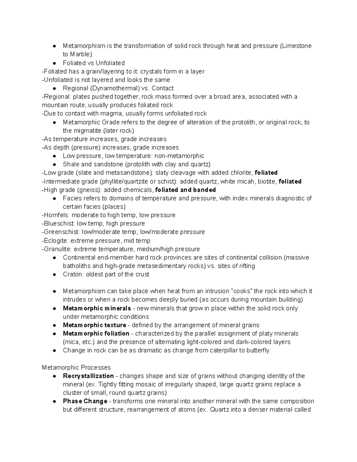 Section 7 - Other Hard Rocks - Metamorphism is the transformation of ...