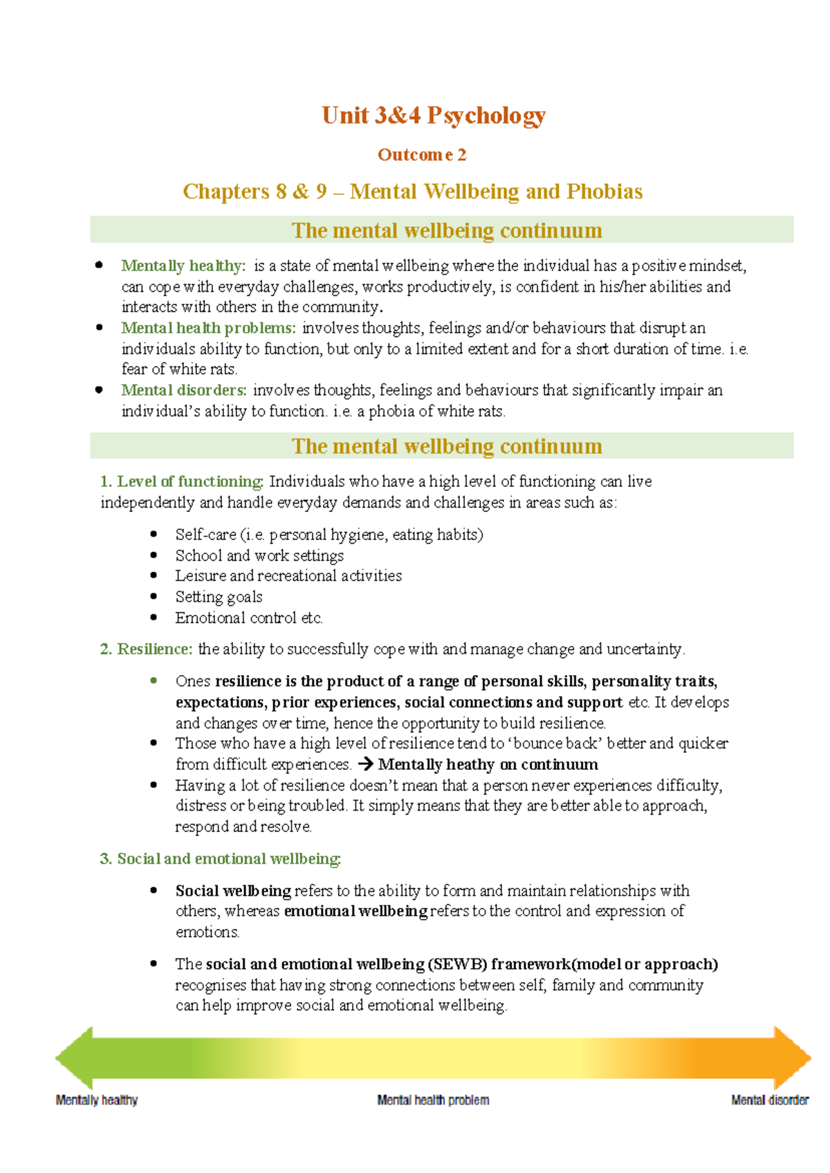 Psychology 8 & 9 – Mental Wellbeing and Phobias - Unit 3&4 Psychology ...