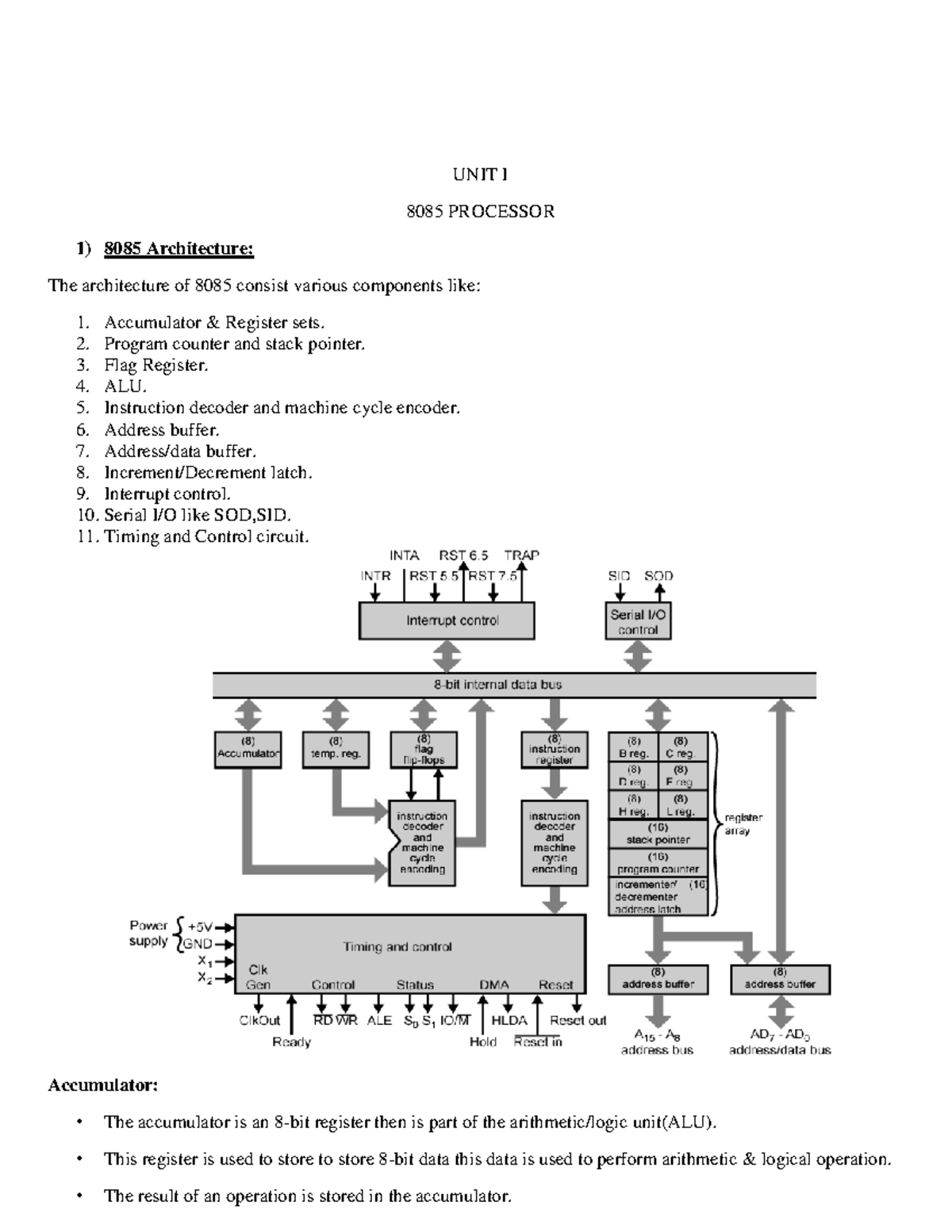 8085 Processor - UNIT I 8085 PROCESSOR 8085 Architecture: The ...