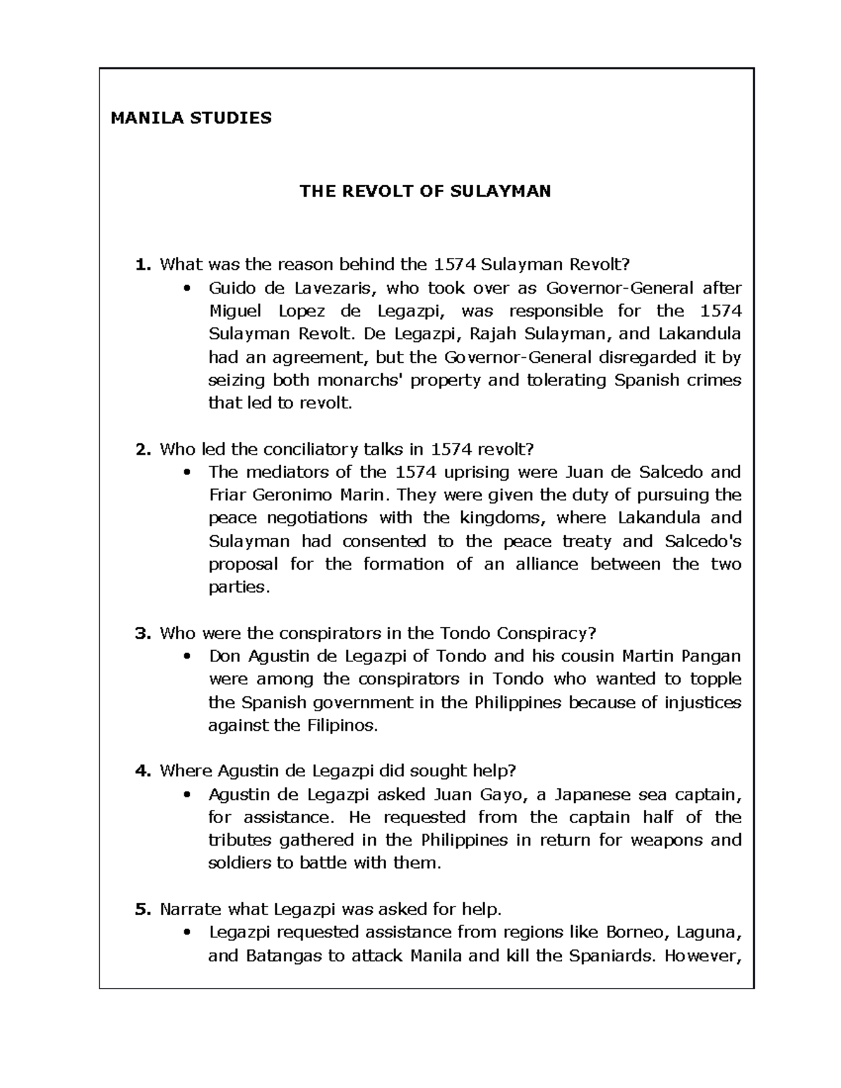 Manila Studies - The Revolt of Sulayman - MANILA STUDIES THE REVOLT OF ...
