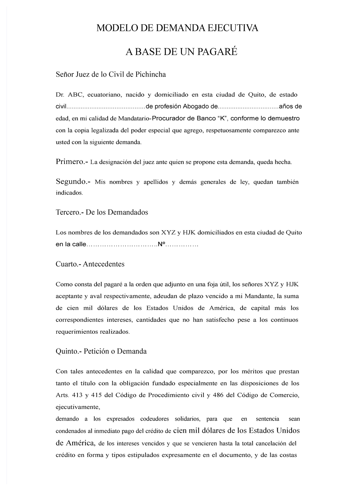 Adjunto modelo de demanda ejecutiva Modelo de demanda ejecutiva Modelo de demanda  ejecutiva - Studocu