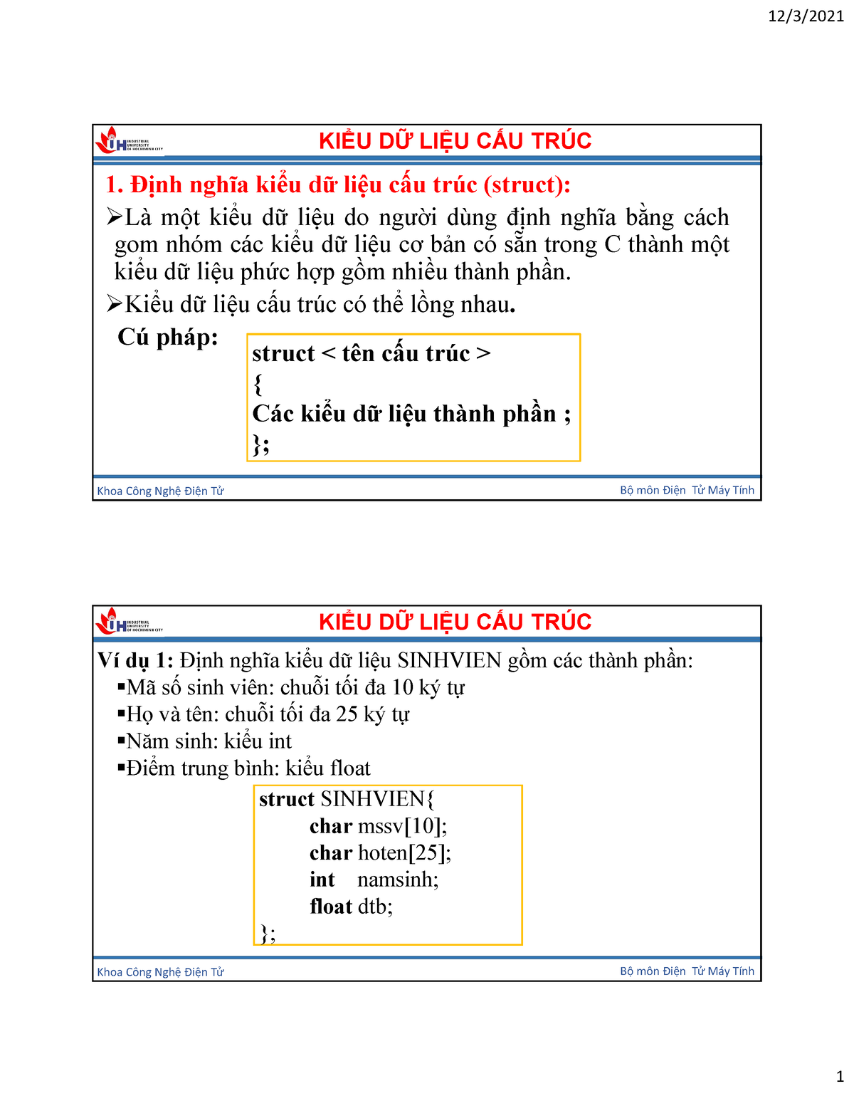 Bai9 kieu du lieu cau truc new sv - 1. Định nghĩa kiểu dữ liệu cấu trúc ...