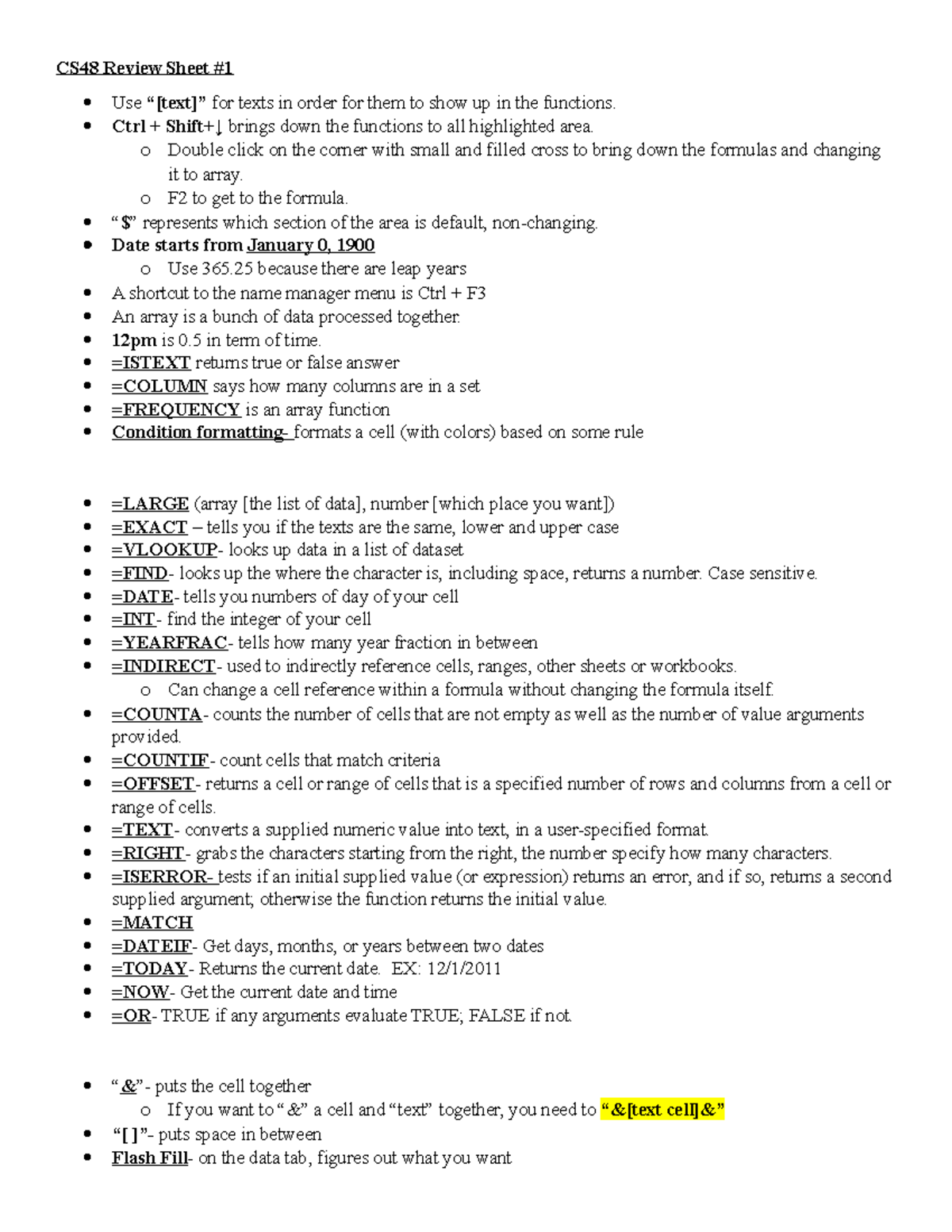 Shift 4 Dollars On The Net CS48 Review Sheet - Ctrl + Shift+↓ brings down the functions to all