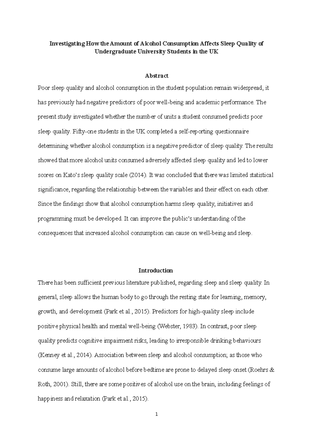 research design about alcohol consumption