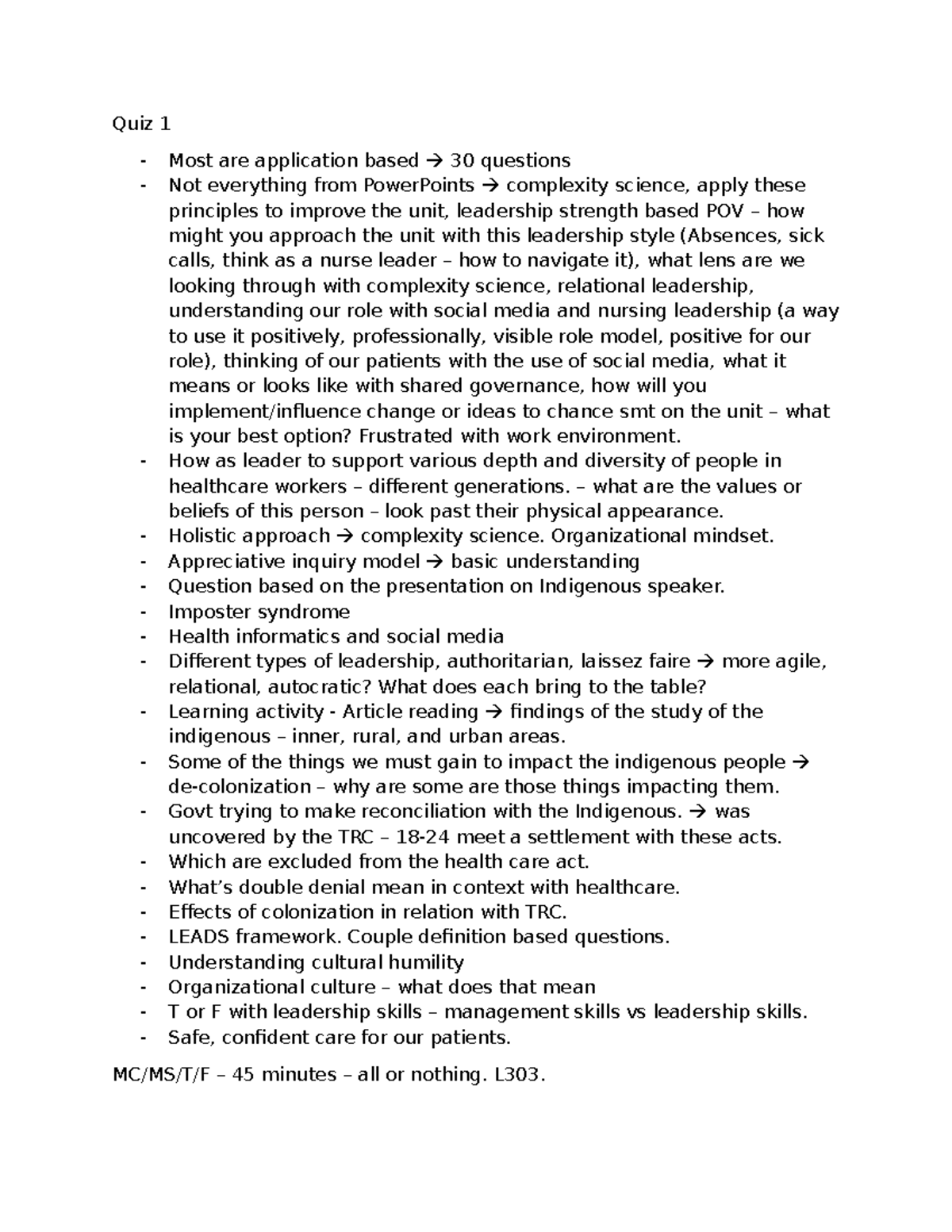 Quiz notes - adf a adfasdfadf - Quiz 1 - Most are application based 30 ...