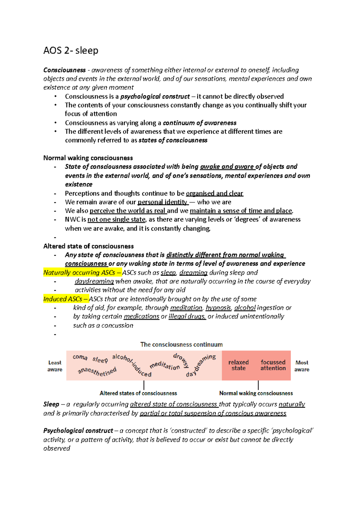 AOS 2 - summary notes for the mental health unit - AOS 2- sleep ...