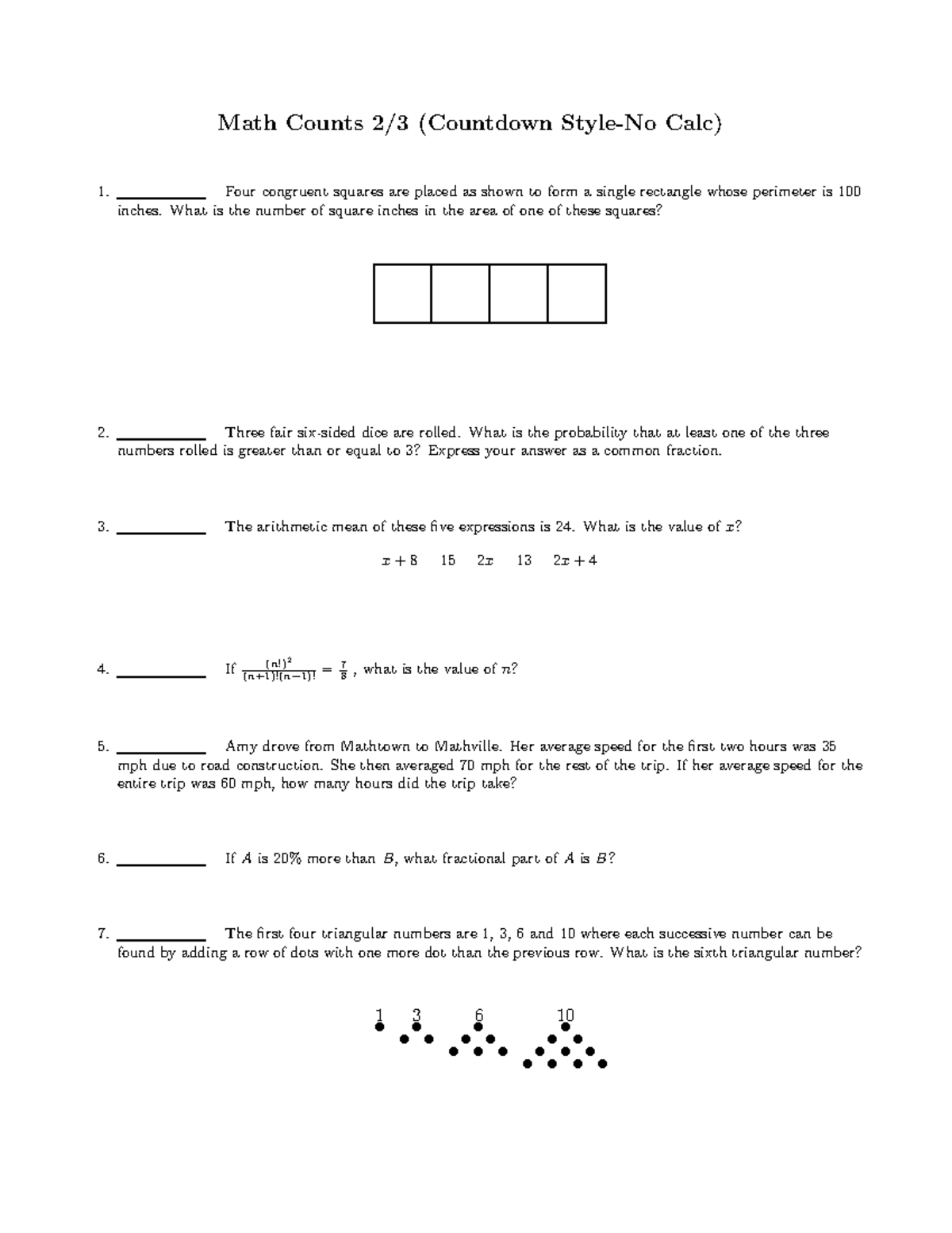 Jeeeeeeeeeeeeeeeeeeee Math Counts 2/3 (Countdown StyleNo Calc) Four