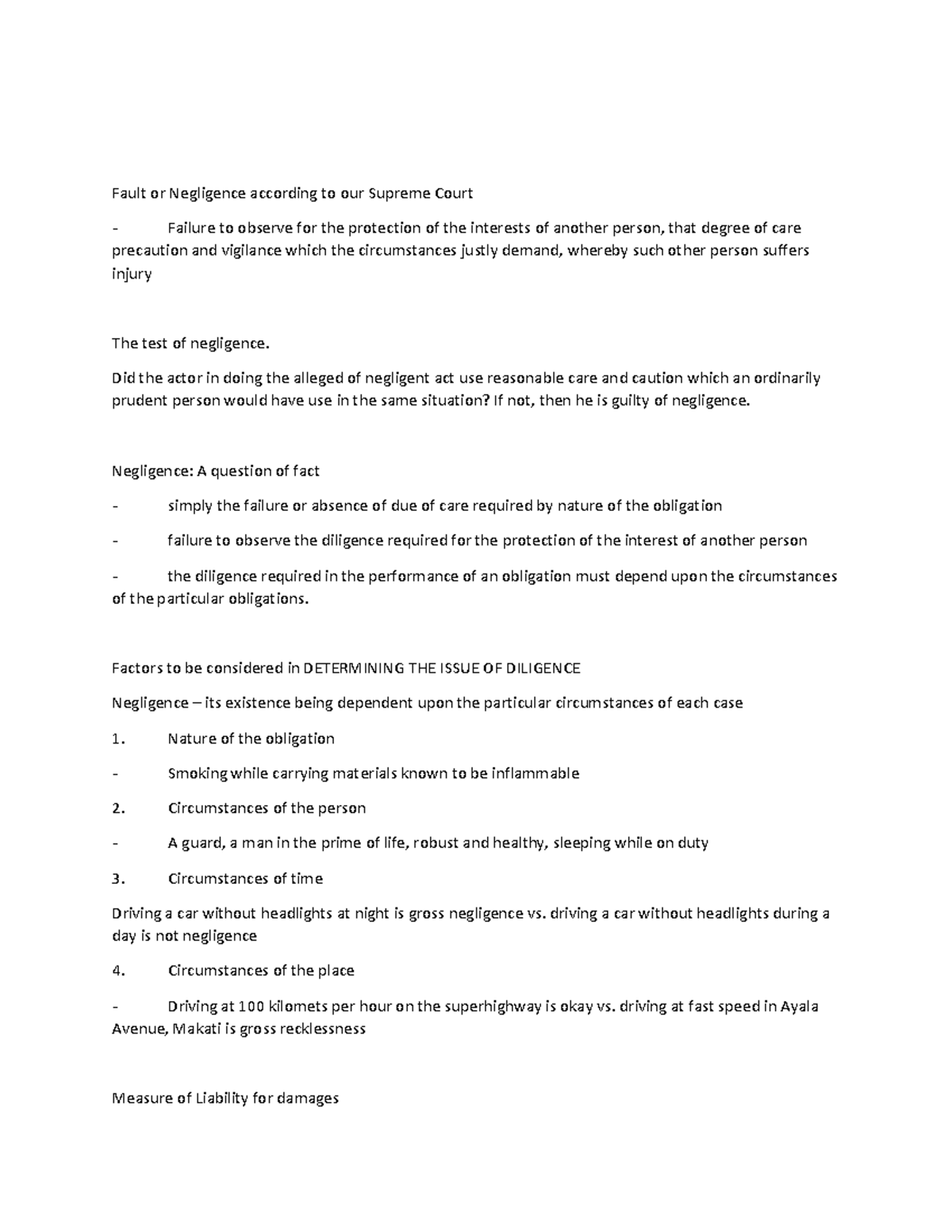 Article 1173 - Lecture notes 3 - Fault or Negligence according to our ...