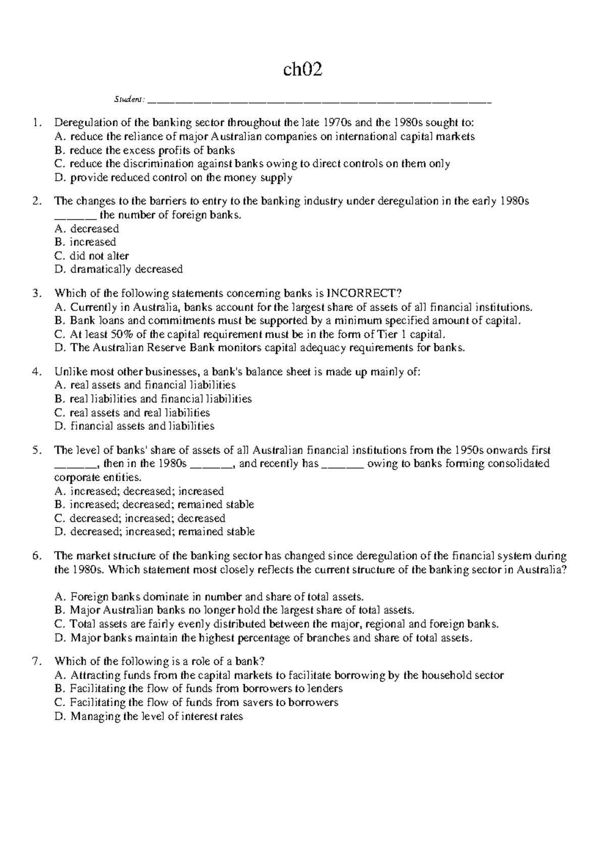 Chapter 2 Test Bank - ch Student: - Studocu