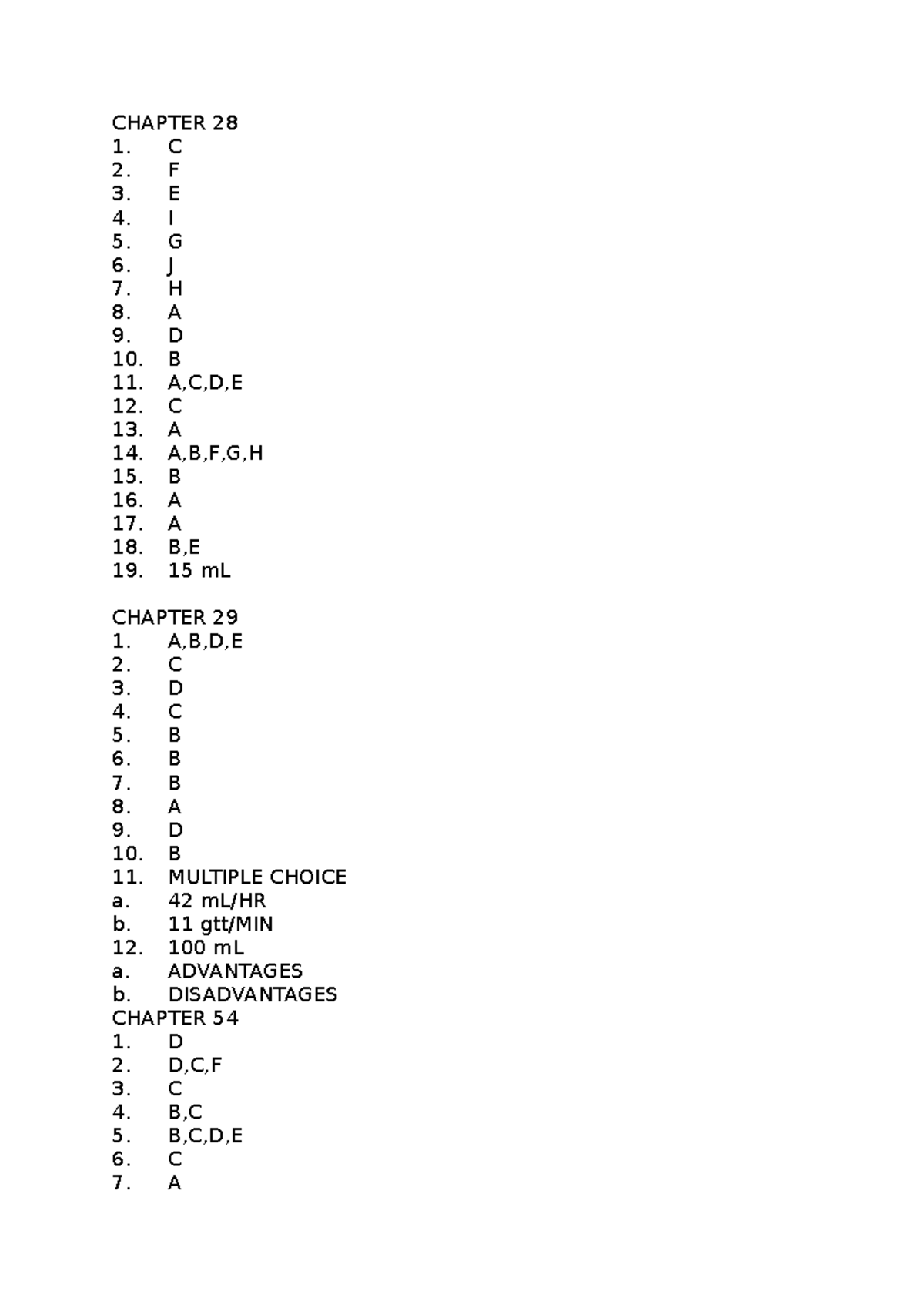 Chp 28-29, 54 - no case studies - pharm201 - CHAPTER 28 1. C 2. F 3. E ...