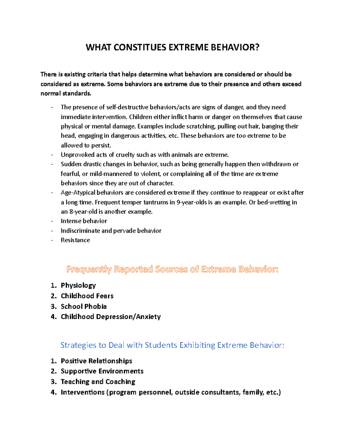 Child behavior minikka - WHAT CONSTITUES EXTREME BEHAVIOR? There is ...