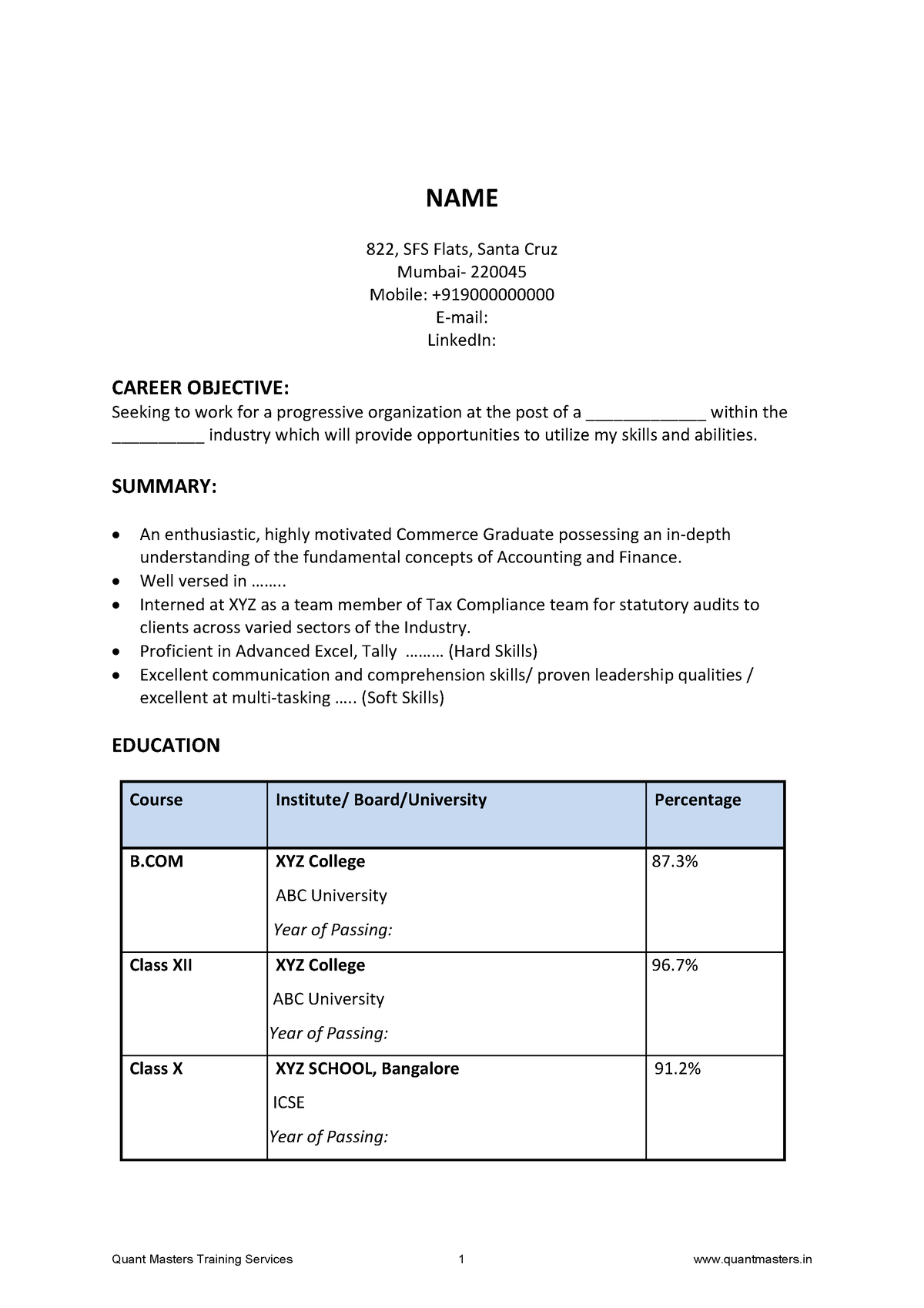 Resume format - These are some verbal ability practice papers that help ...