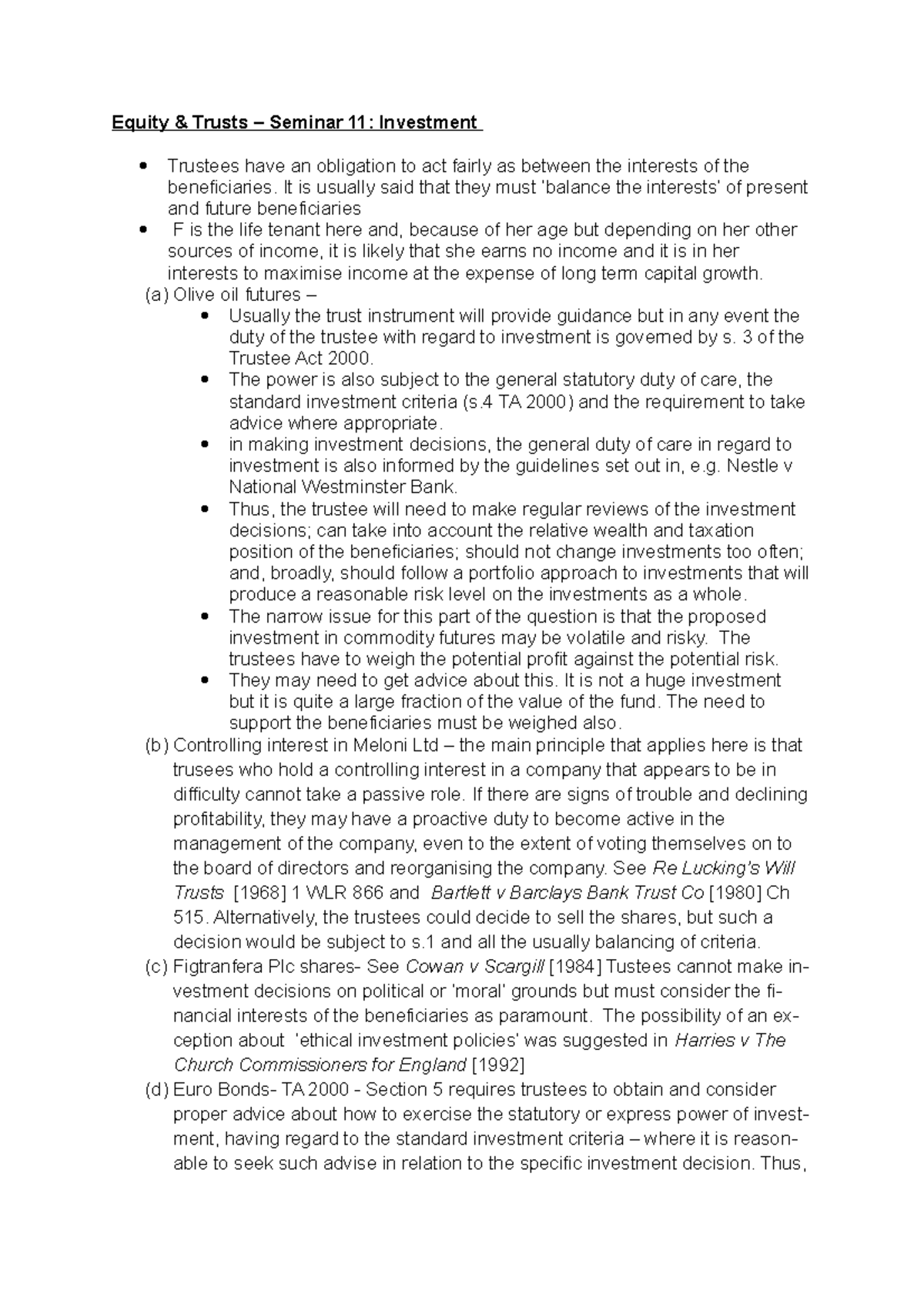 S11 - Seminar Work - Equity & Trusts – Seminar 11: Investment Trustees ...