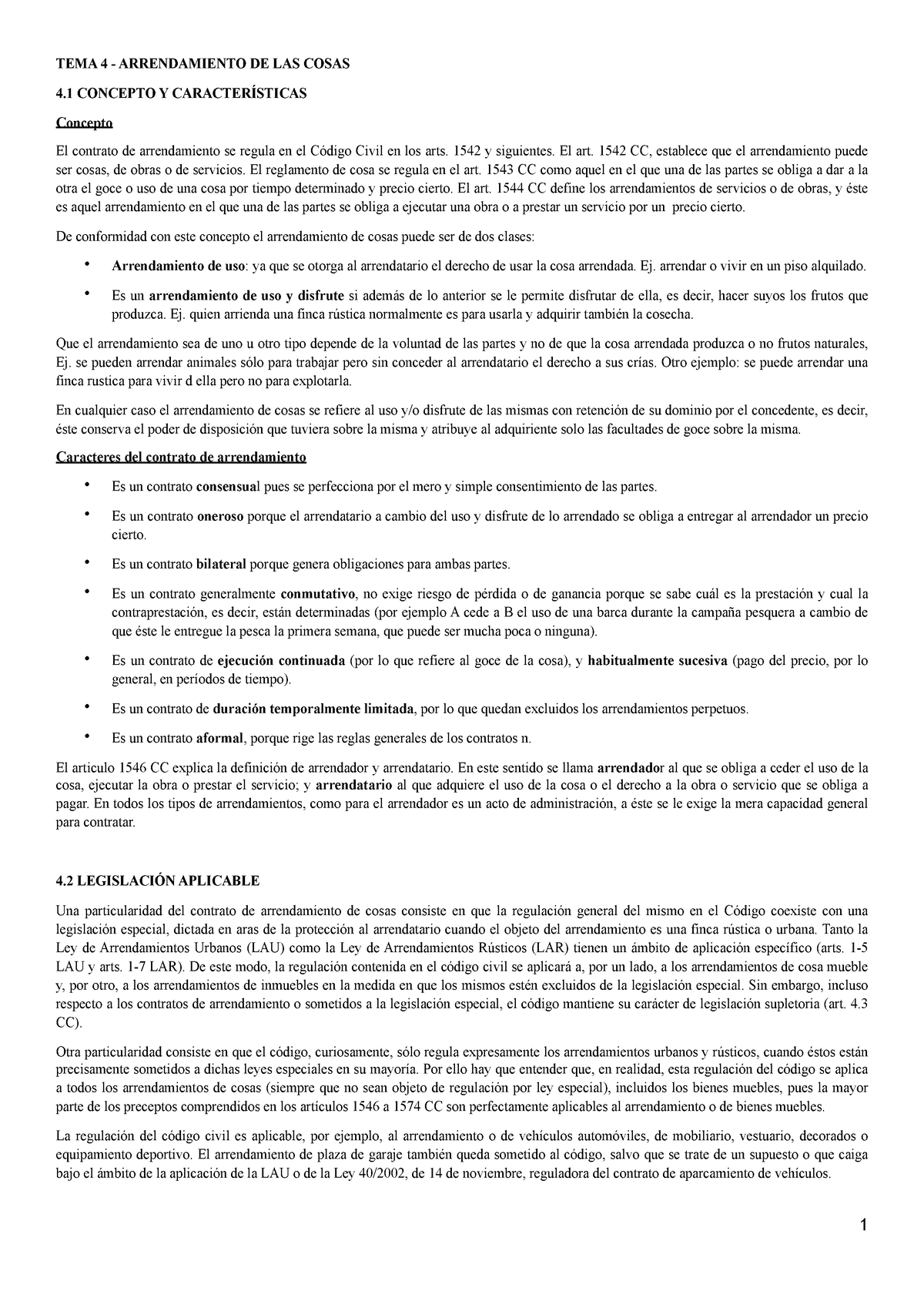 Tema 4 Arrendamientos De Cosas Tema 4 Arrendamiento De Las Cosas 4 Concepto Y 0978