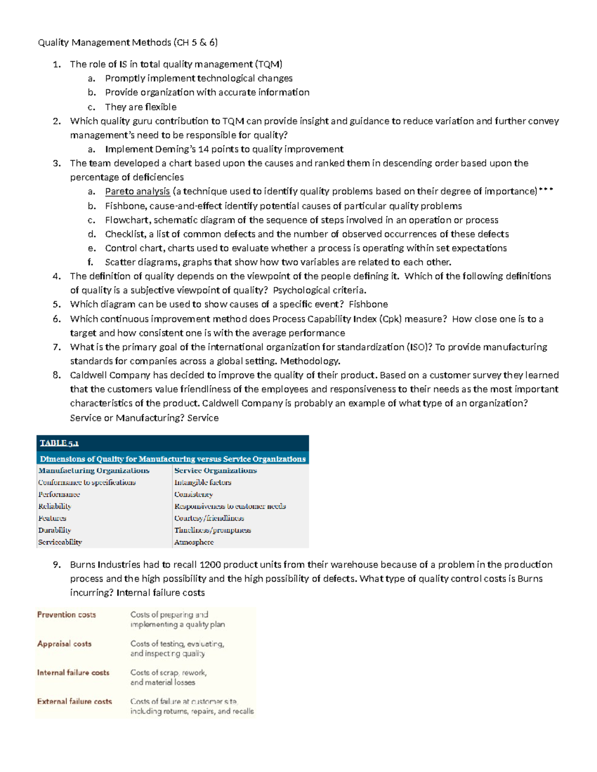 Operations Management C215 - Quality Management Methods (CH 5 & 6) 1 ...