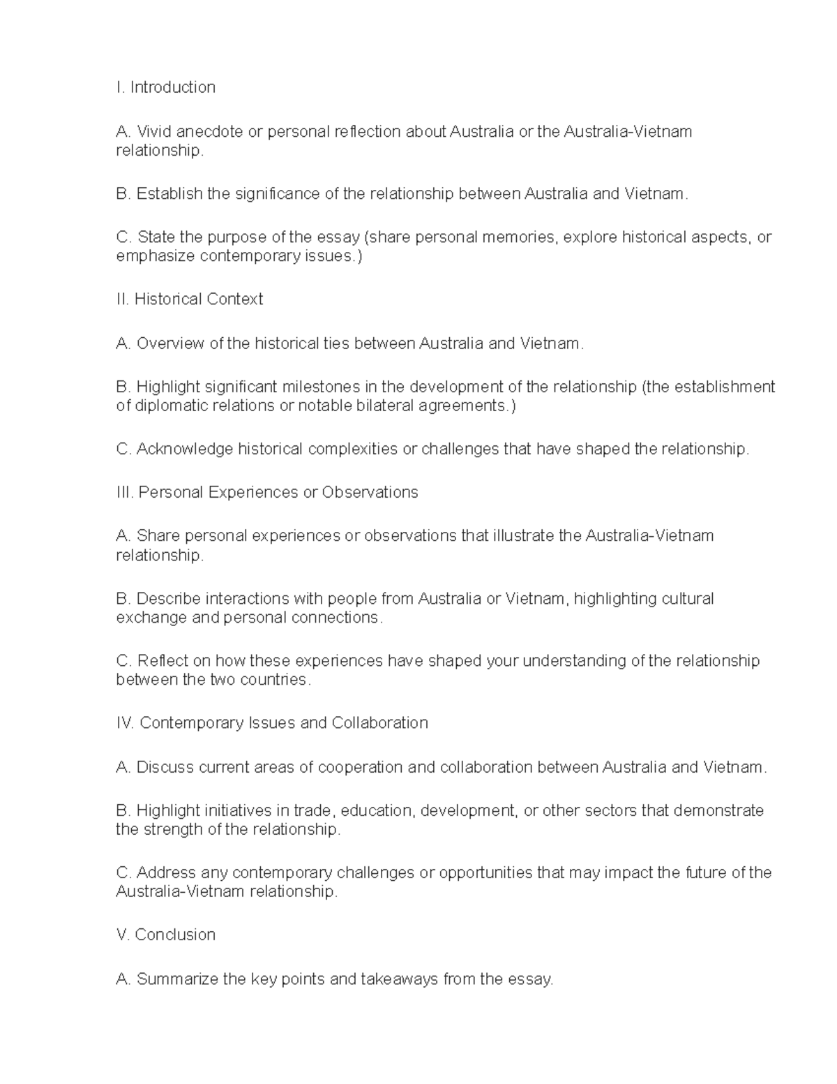 Dàný văn học I. Introduction A. Vivid anecdote or personal reflection about Australia or