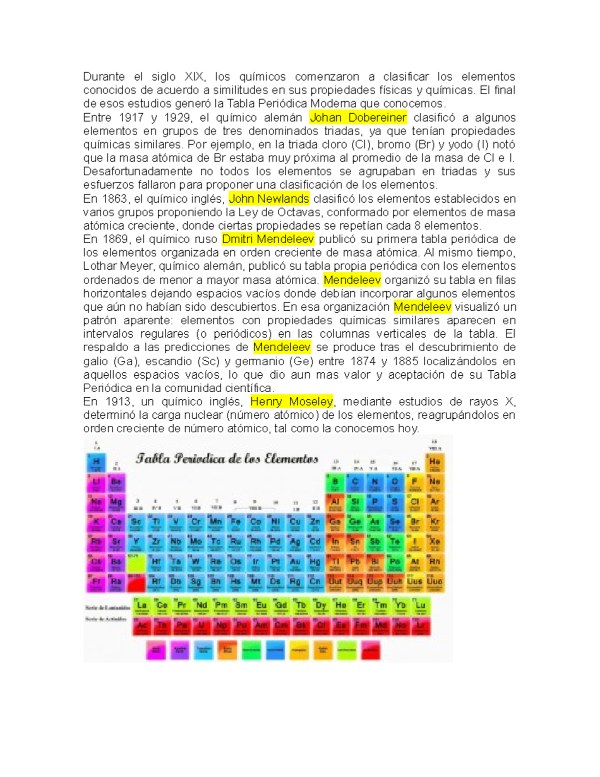 Tabla Periodica - Durante el siglo XIX, los químicos comenzaron a  clasificar los elementos conocidos - Studocu