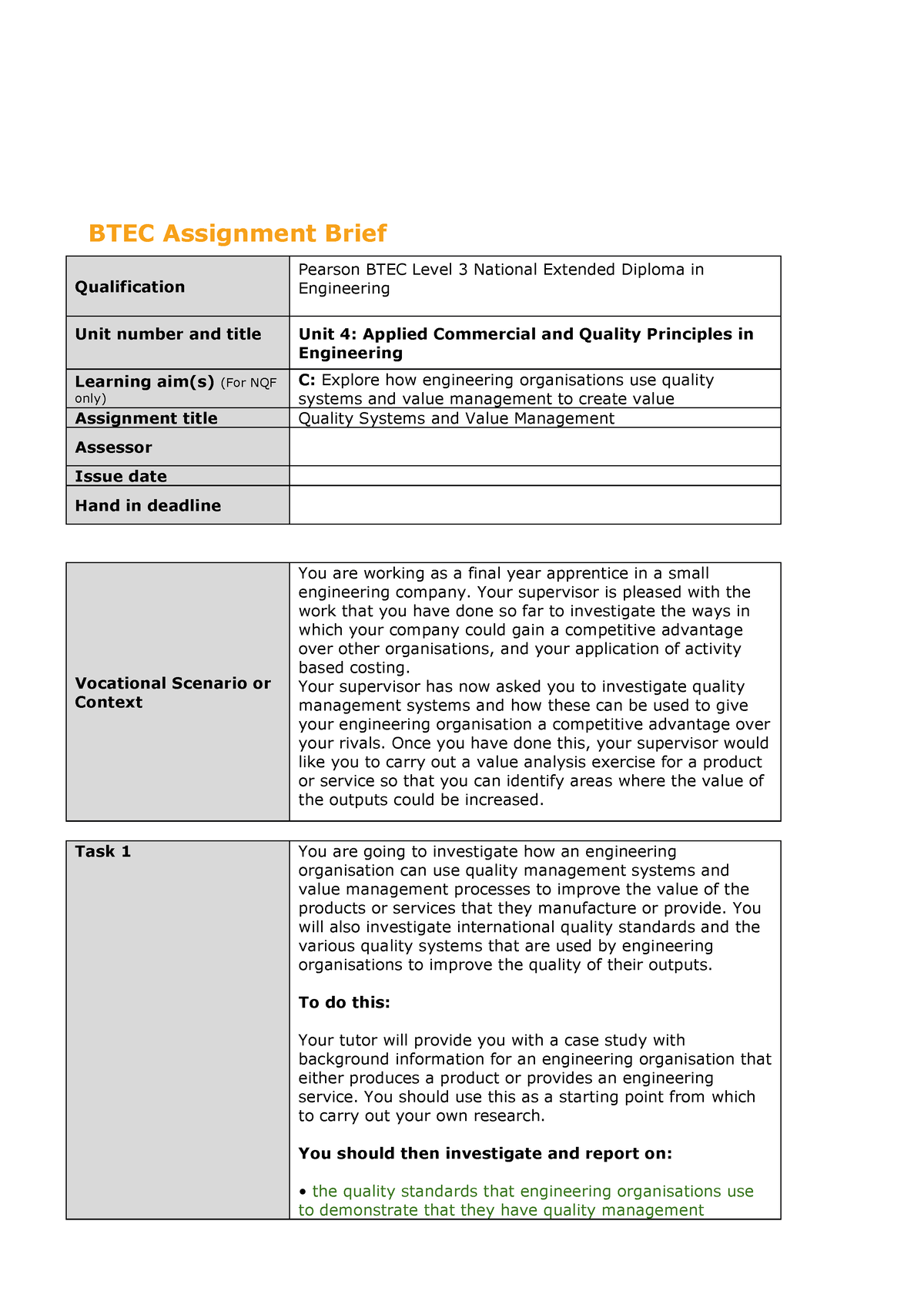 btec assignment brief verification