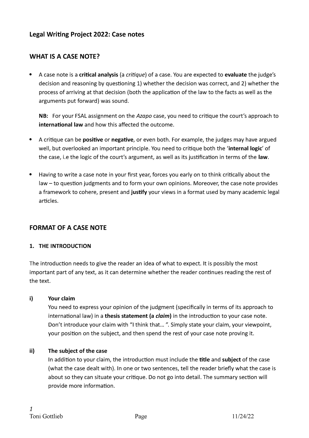 4.1 Components Of A Case Note - Legal Writing Project 2022: Case Notes ...