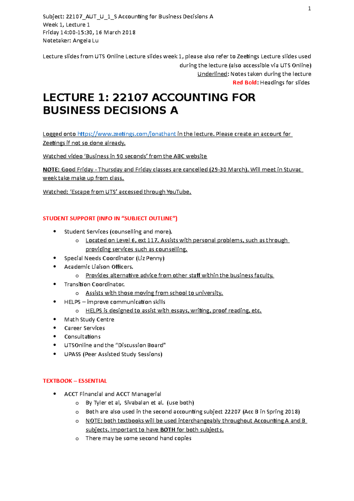 Lecture 1 - Accounting Introduction Lecture Notes - Subject: 22107_AUT ...