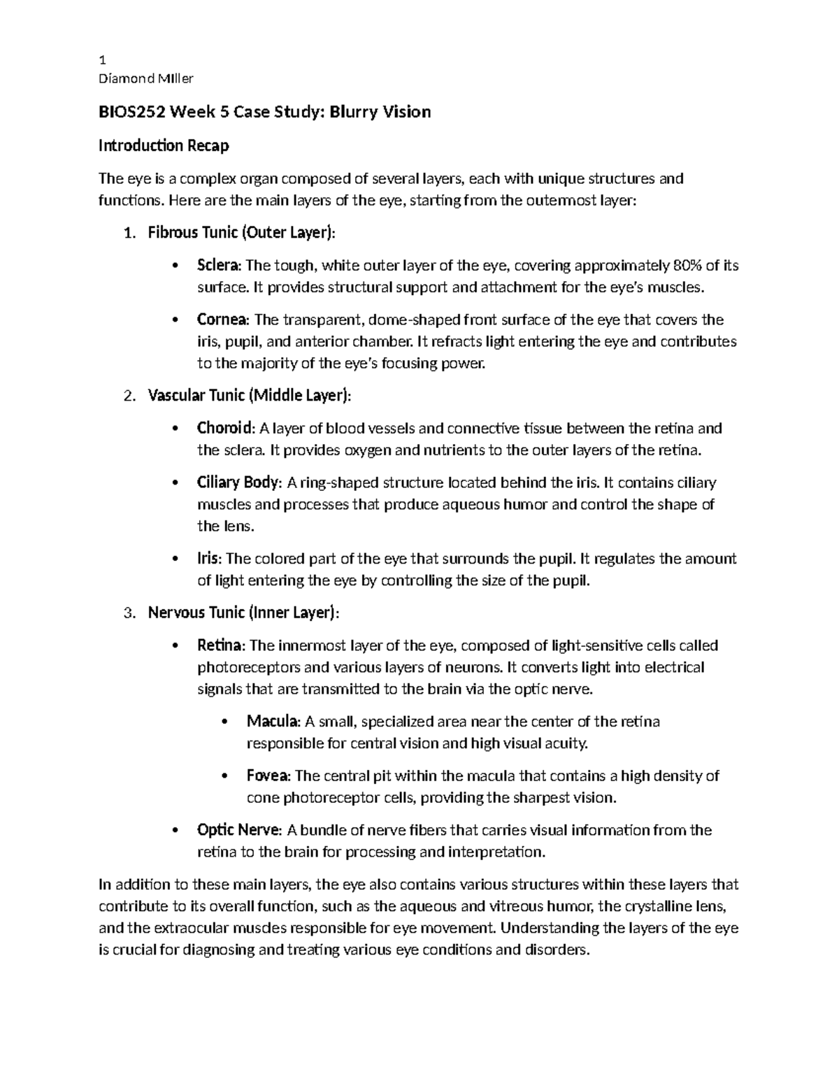 Bio week 5 case study - Diamond MIller BIOS252 Week 5 Case Study ...