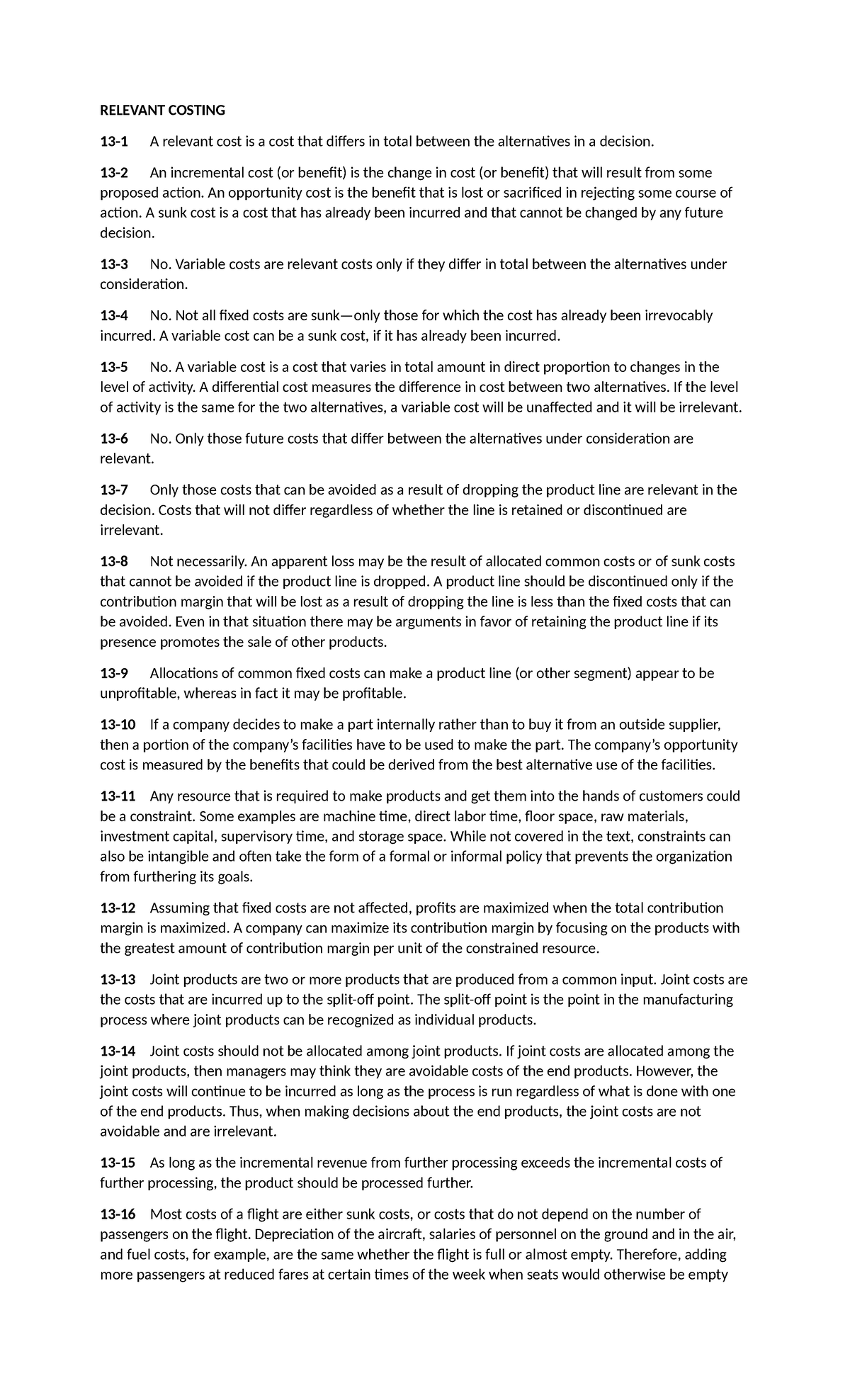 Relevant Costing - RELEVANT COSTING 13-1 A relevant cost is a cost that ...