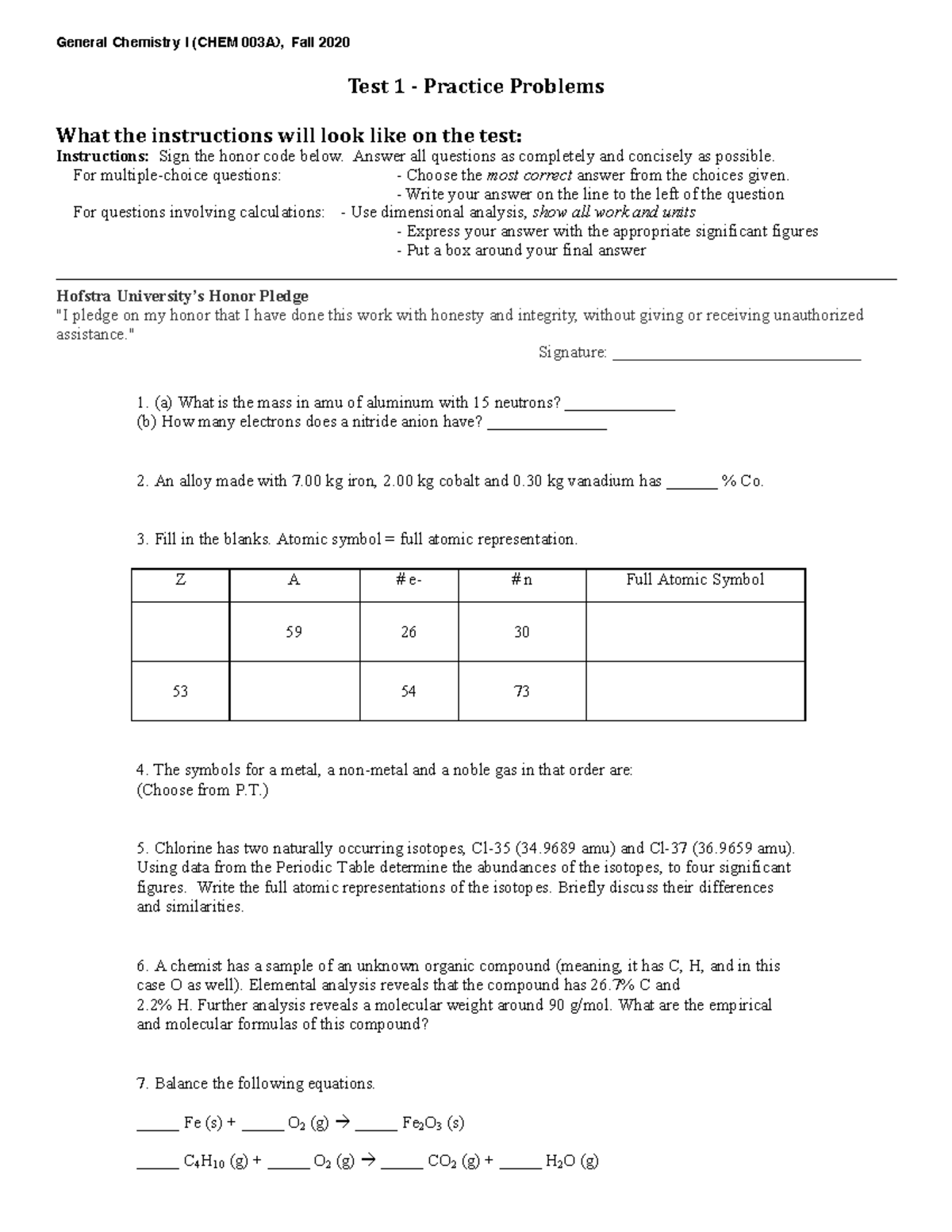 3A Fall 2020 Test 1 Practice - Test 1 - Practice Problems What the ...