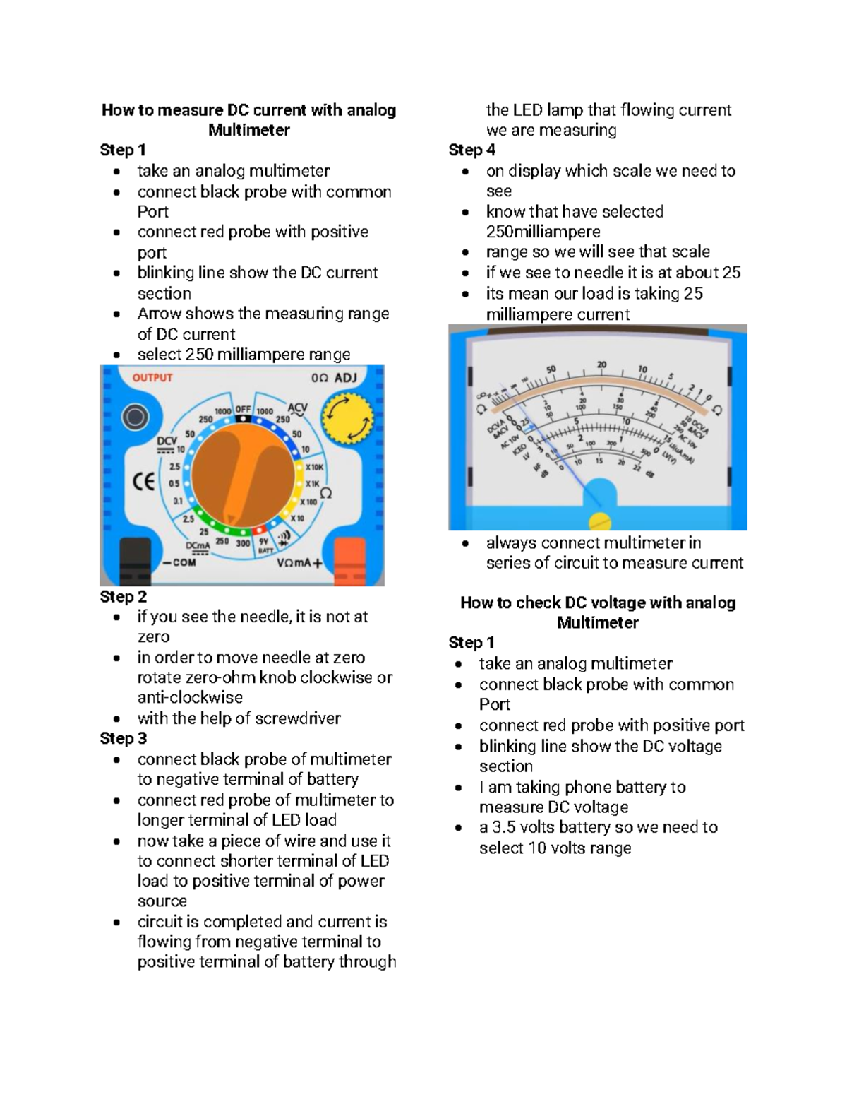 HOW TO USE Analog Multimeter How to measure DC current with analog