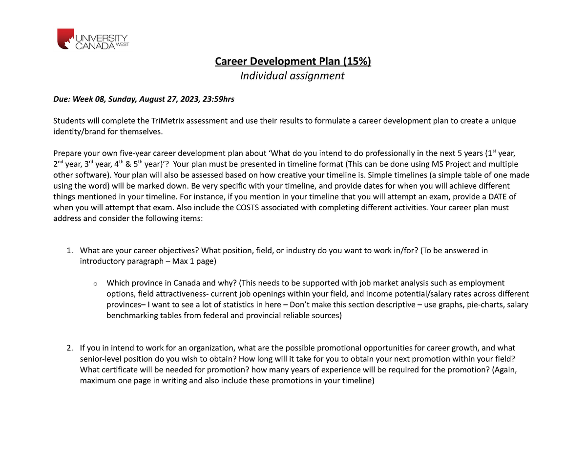 career development plan assignment ucw