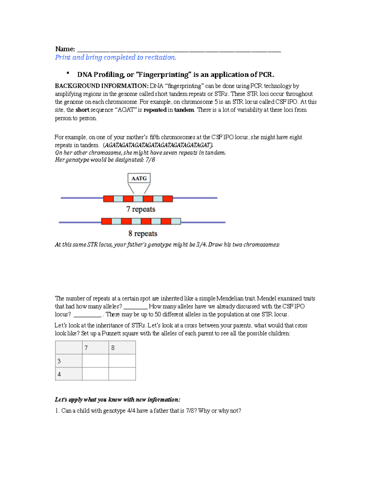 STR worksheet pre recitation - Name: - Studocu