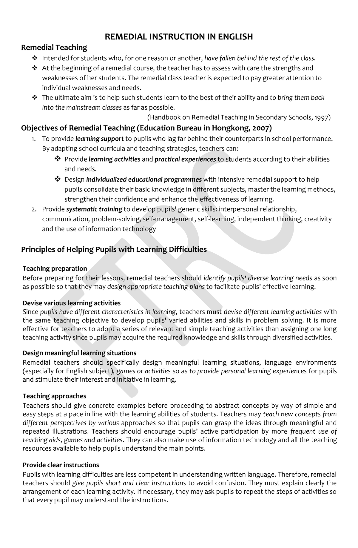 Remedial Instruction In English- Components Of Remedial Teaching ...