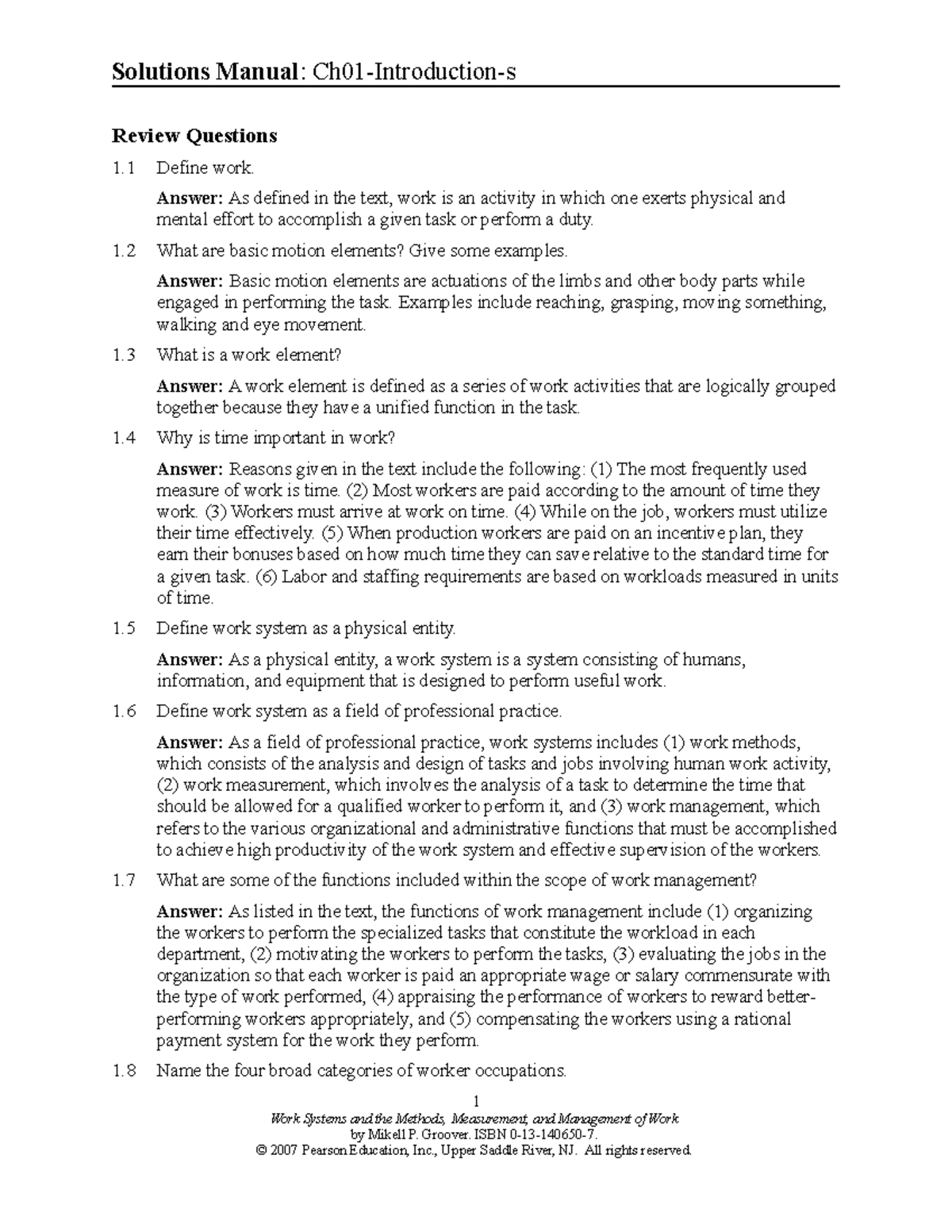 Ch01 Introduction Work Systems The Methods, Measurement & Management of Work by Mikell P