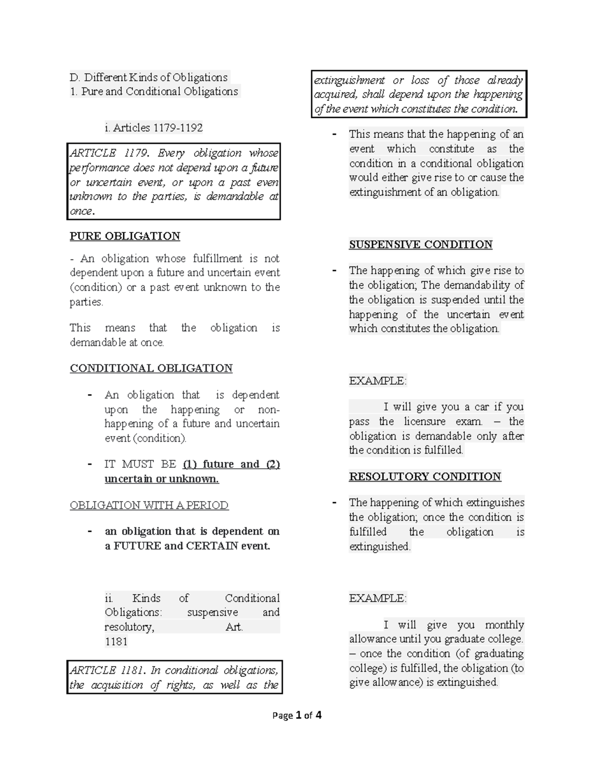 Module 3 ObliCon - D. Different Kinds Of Obligations Pure And ...