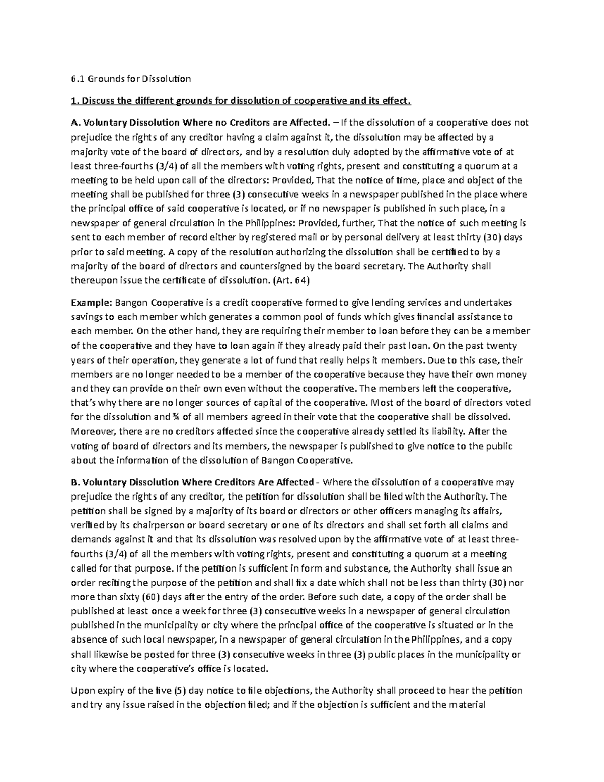 6 - 6 Grounds for Dissolution 1. Discuss the different grounds for ...