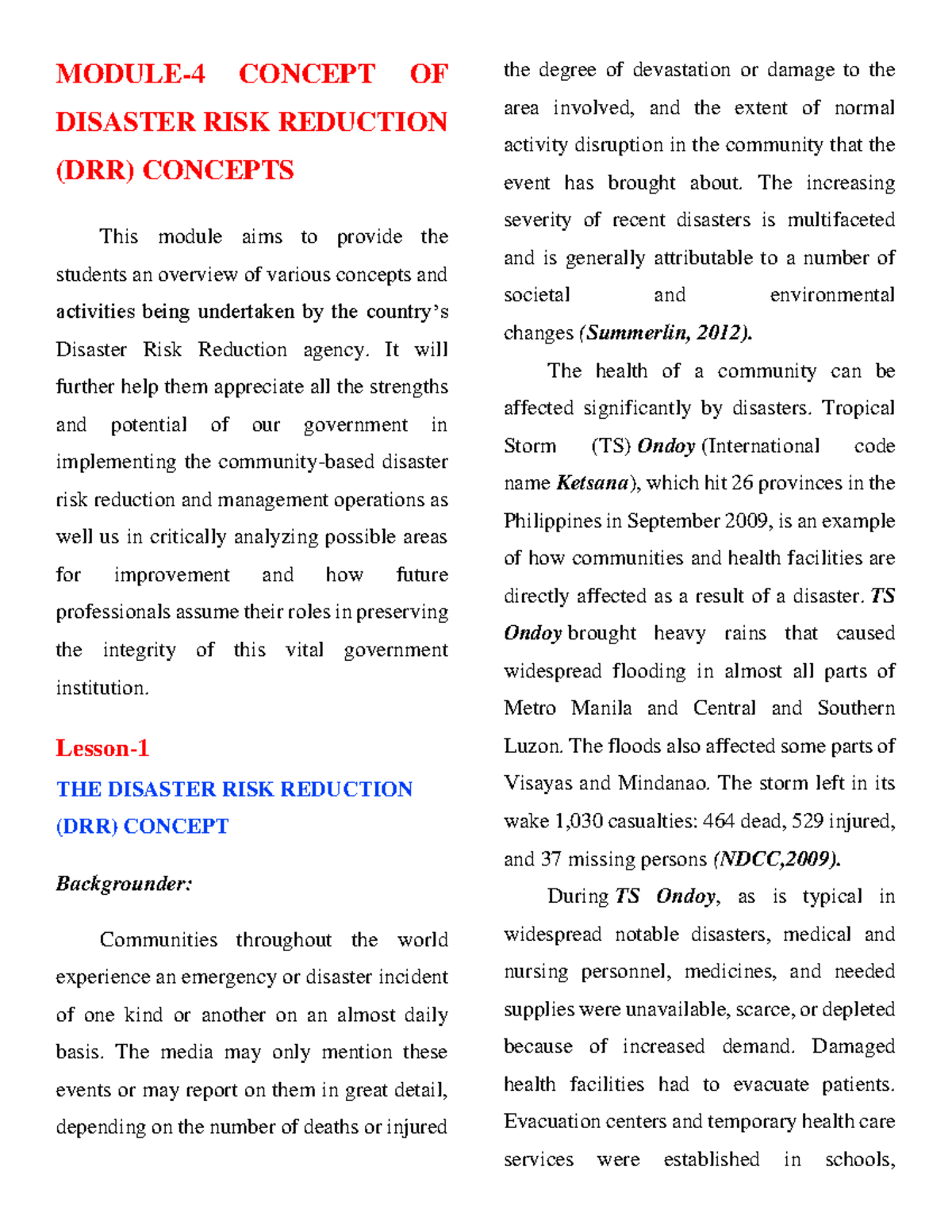 Module #4 Concept OF Disaster RISK Reduction (DRR) Concepts - MODULE-4 ...